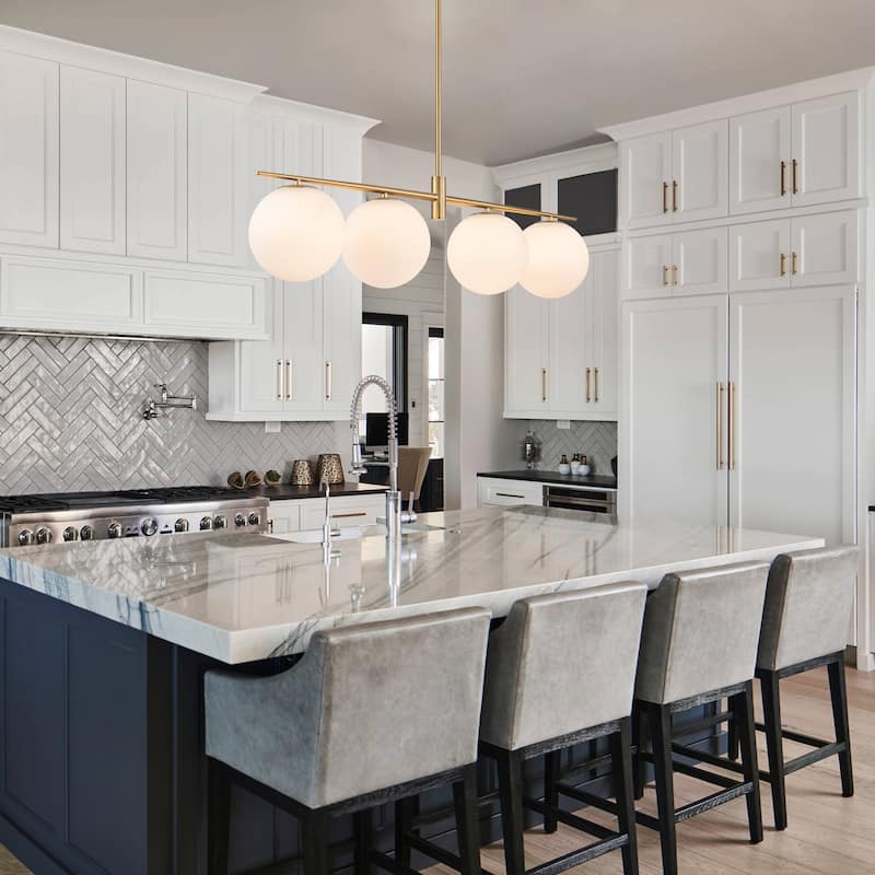 4 - Lights Modern Linear Globe Chandelier Kitchen Island Pendant Light