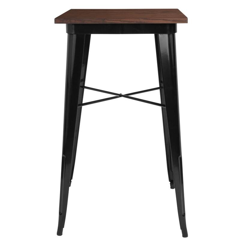 23.5" Square Metal Indoor Bar Height Table with Rustic Wood Top - 23.5"W x 23.5"D x 42"H - 23.5"W x 23.5"D x 42"H