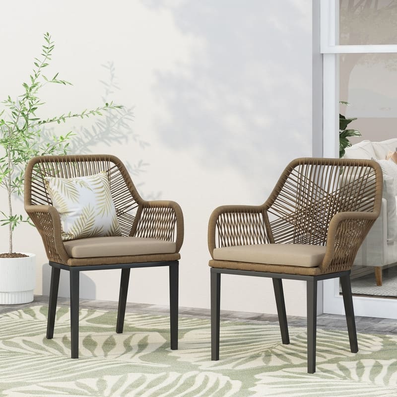 Russell Modern Wicker Dining Club Chair with Water-Resistant Cushion