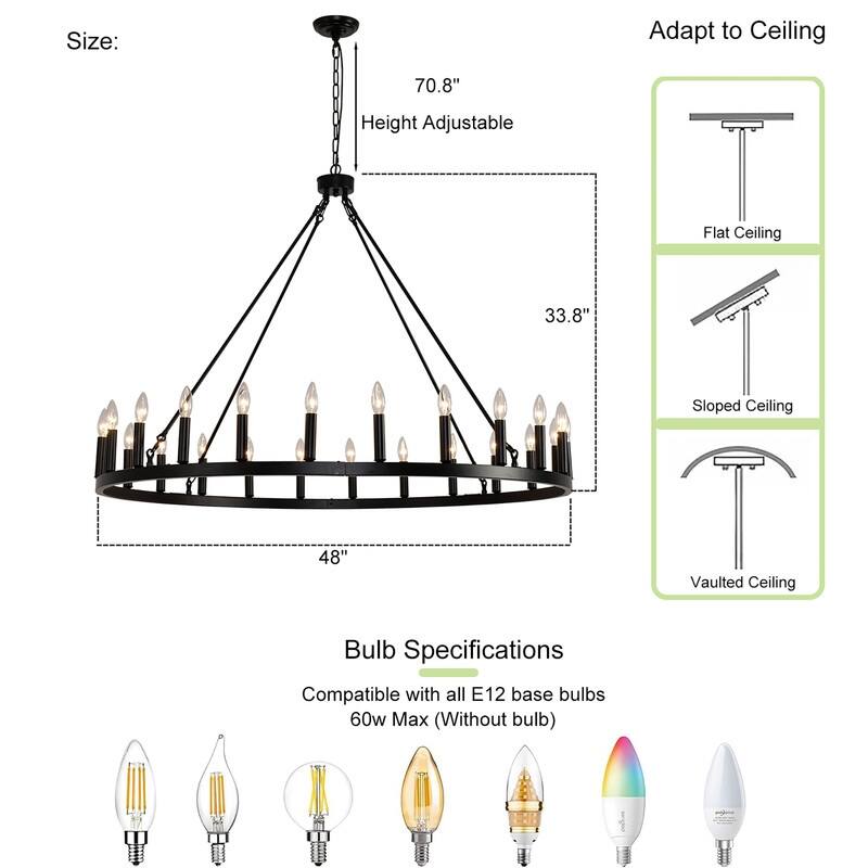 High Ceiling Wagon Wheels Chandelier Farmhouse 24-Lights