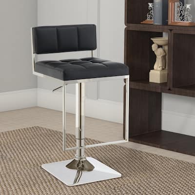 Adjustable Contemporary Metal Bar Stool, Black & Silver - 33 H x 18.75 W x 17 L Inches