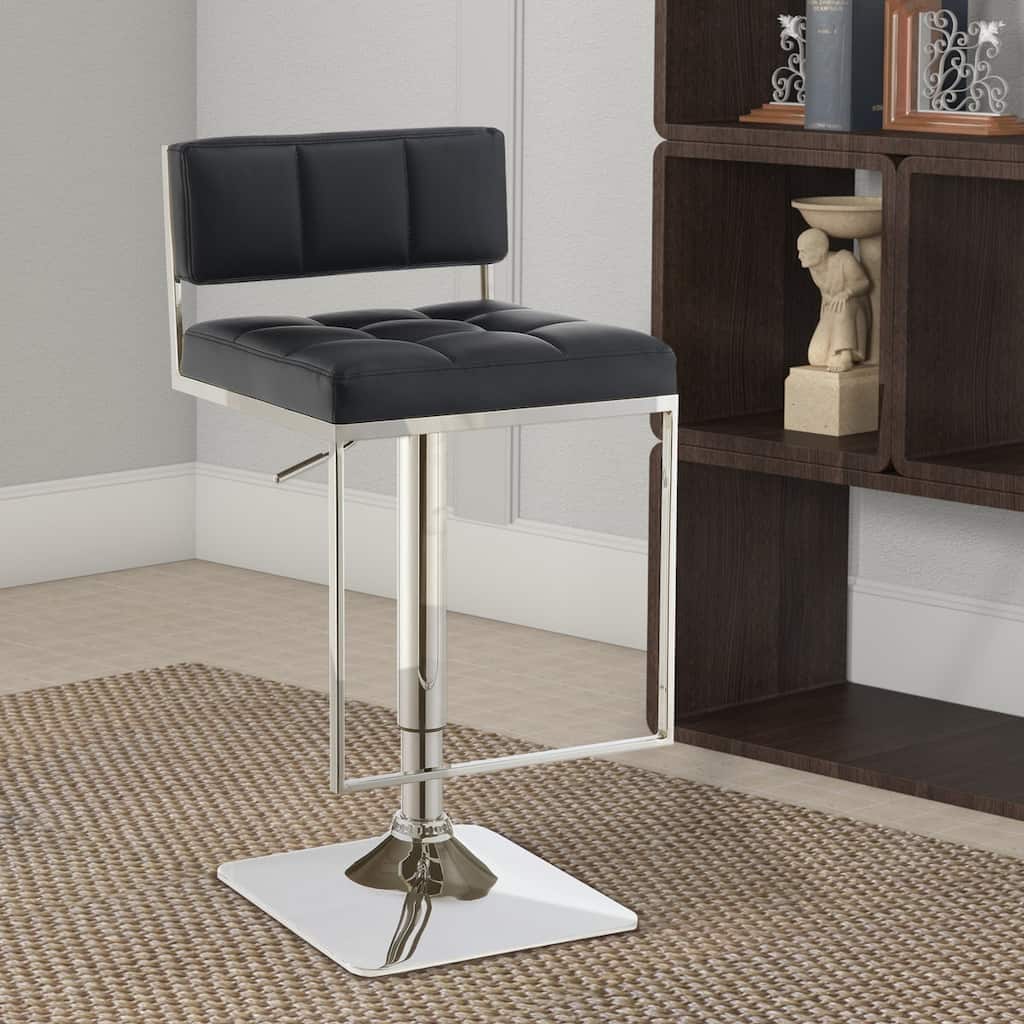 Adjustable Contemporary Metal Bar Stool, Black & Silver - 33 H x 18.75 W x 17 L Inches