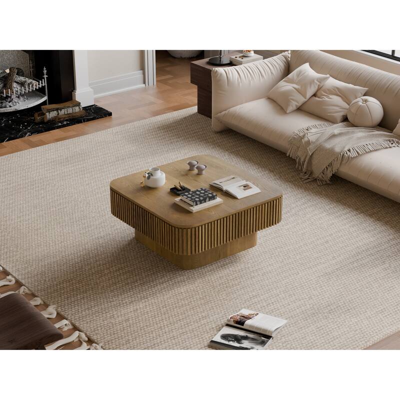 31.5" Square Coffee Table with Storage, Modern Solid Wood Veneer Accent Table