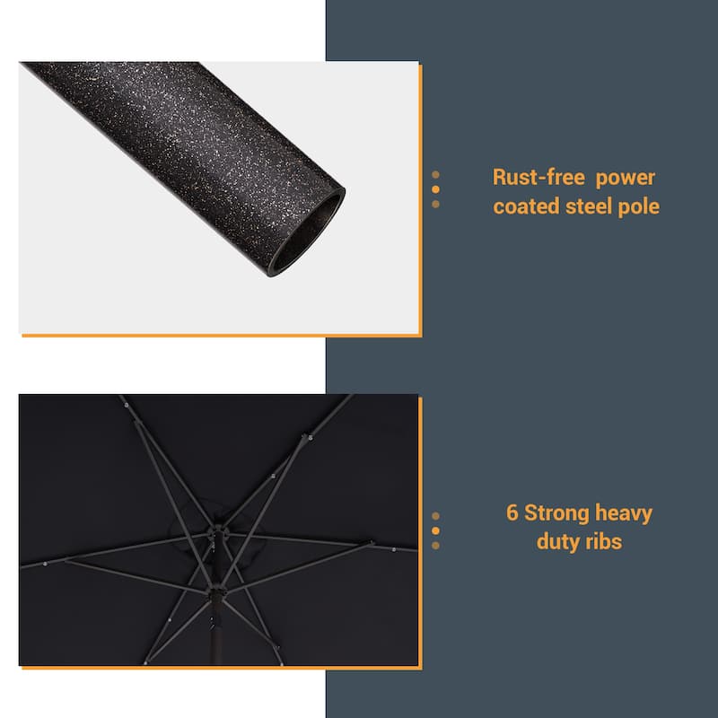 LIVOOSUN 10x6.5ft Steel Solar-Powered LED Patio Umbrella,w/Crank Tilt