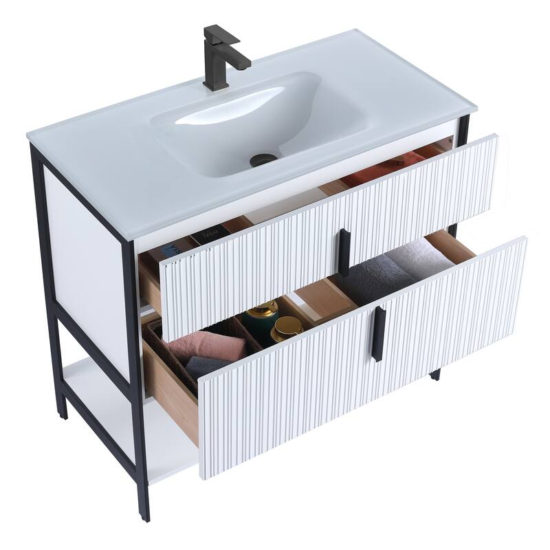 Fine Fixtures Serenity Modern Bathroom Vanity with White Glass Top