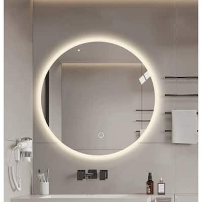 Round LED bathroom mirror with light