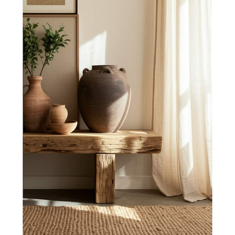 Pottery Terracotta Vase Urn Shaped Side Handle Curved Artisanal Design - Brown - 12" x 12" x 15"