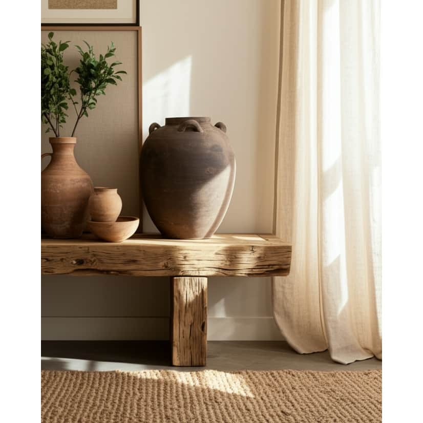 Pottery Terracotta Vase Urn Shaped Side Handle Curved Artisanal Design