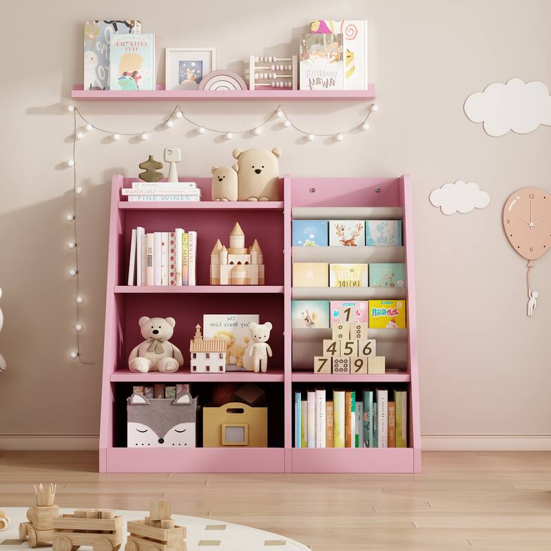 Wooden Toy Storage 4 Tier Childrens Small Bookcase and Bookshelf, for Room Playroom Nursery,Toddlers,Kids