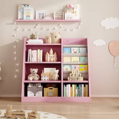 Wooden Toy Storage Organizer Cabinet Kids Bookshelf Children Bookcase Toddler Baby Sling Book Rack Shelf