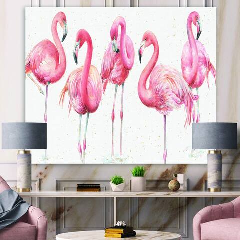 Porch & Den "Gracefully Pink Shabby flamingo" Farmhouse Premium Canvas Wall Art