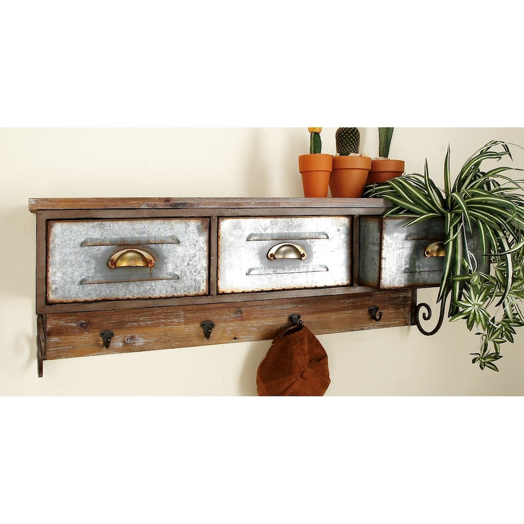 Brown Fir Farmhouse Wall Shelf 13 x 38 x 10 - 38 x 10 x 13