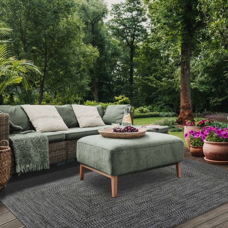 Superior Modern Rustic Bohemian Reversible Multi-Tone Braided Indoor Outdoor Area Rug - 6' X 9' - Fog Green-White