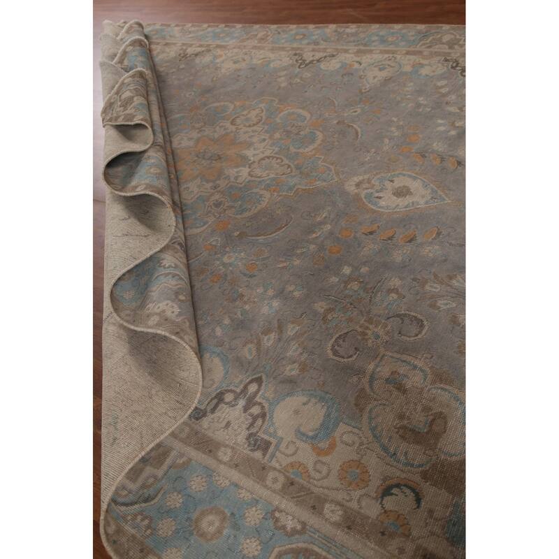 Hand Knotted Oriental 100% Wool Carpet Traditional Floral Greys & Charcoal Tabriz Area Rug - 12' 11'' X 9' 5''