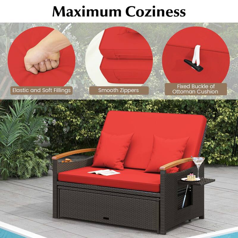 Costway Patio Rattan Daybed Set with Cushioned Loveseat & Storage - See Details