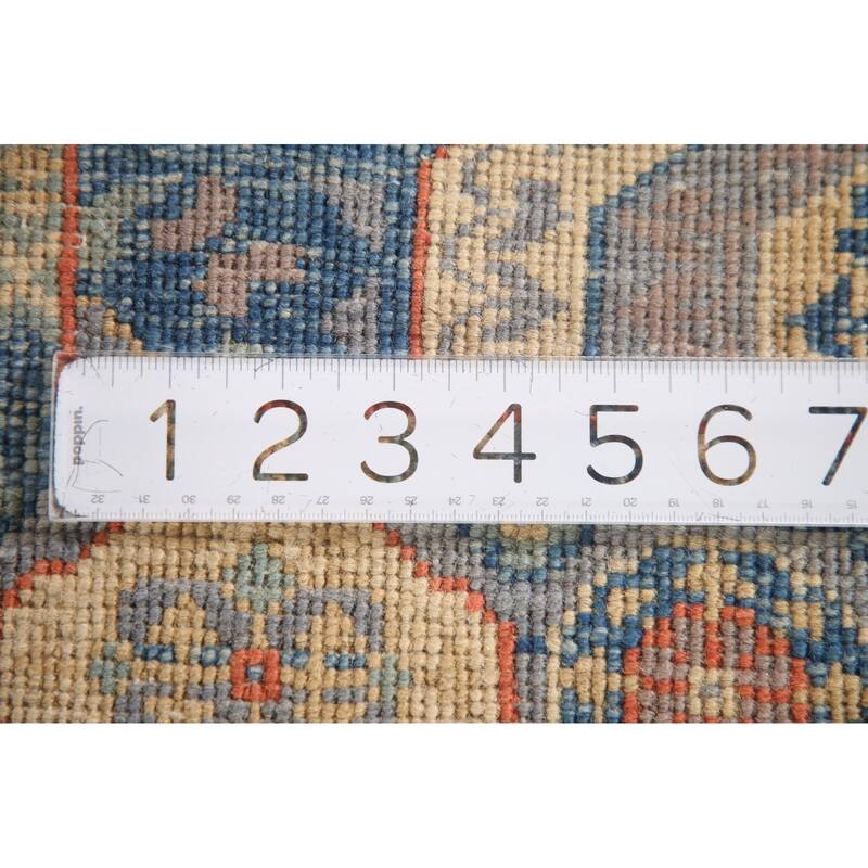 Blue Geometric Kazak Accent Rug Hand-Knotted Wool Carpet - 2'9" x 4'0"