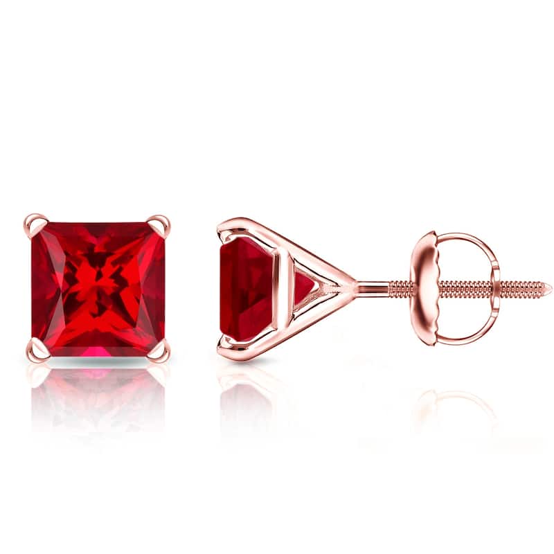 Auriya 14k Gold Lab Grown Gemstone Ruby Stud Earrings Princess 0.25 to 5.00 ct. tw. 4-Prong Martini Screw-Back - 1.50ct tgw. - Rose