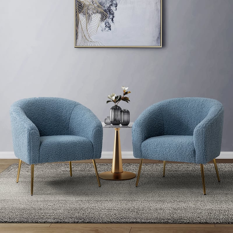Rovigo Modern Upholstered Living Room Chair Barrel Chair with Metal Legs Set of 2 by HULALA HOME