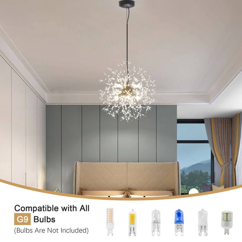 8-Light Modern Sputnik Chandelier, Crystal Flower Ball Semi Flush Mount Chandelier, Farmhouse Pendant Light for Dining Room