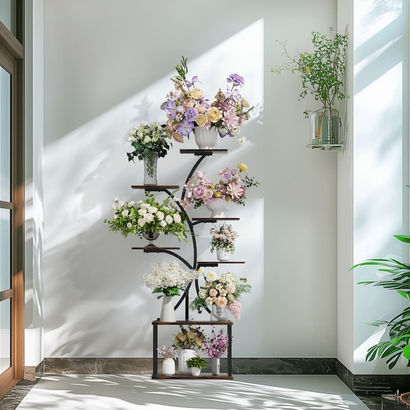 Tree Type Plant Stand 7 Tiered Metal Plant Shelf Balcony