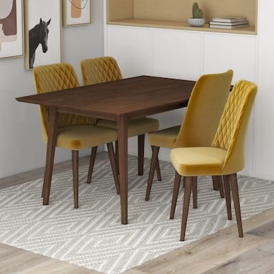 Amy Modern Solid Wood Walnut Dining Table and 4 Chairs Set