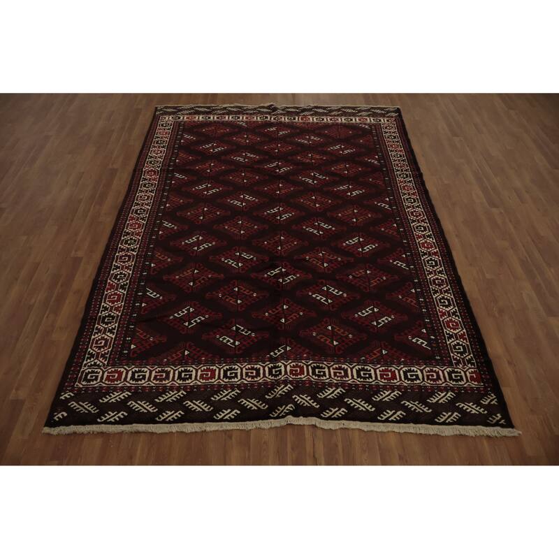 Hand Knotted Oriental 100% Wool Carpet Traditional All-Over Red Turkoman Area Rug - 10' 3'' X 7' 3''