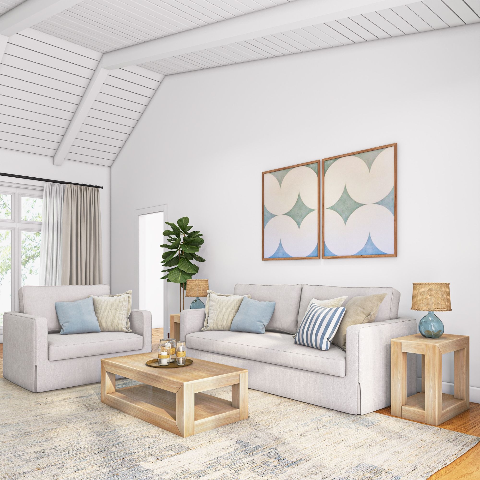 Plank and Beam Modern Rectangular Coffee Table with Shelf