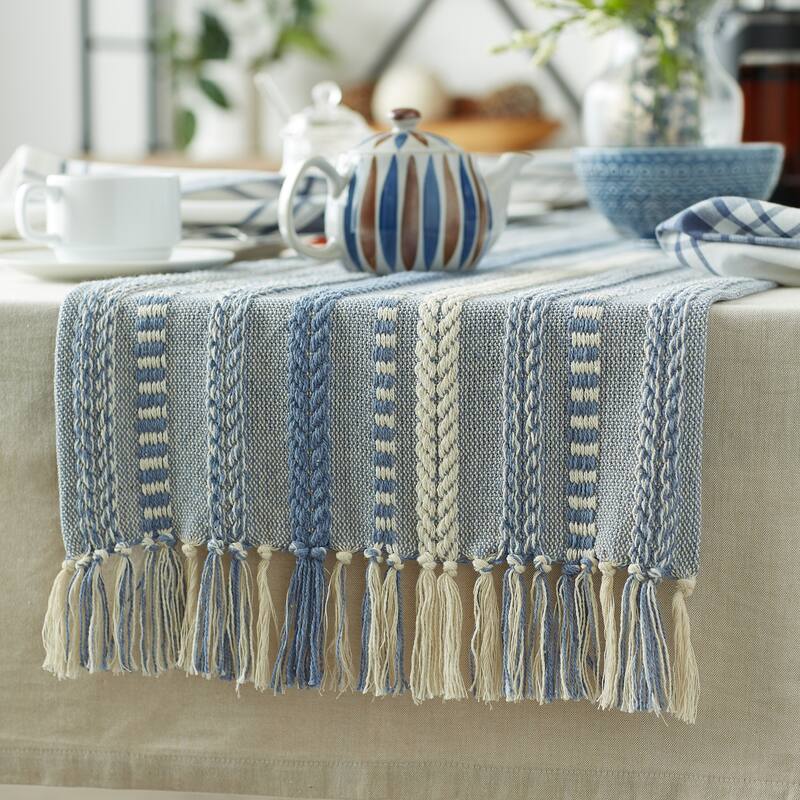 DII Black Braided Stripe Table Runner
