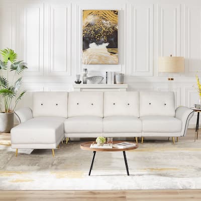 Sectional Sofa Sherpa Fabric Modular Sofa Couch 4 Seater with Ottoman