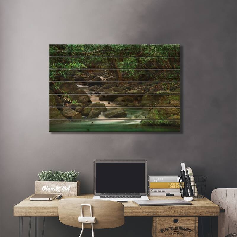 USA, Hawaii, Kauai. Creek in a rainforest. Print On Wood by Jaynes Gallery - Multi-Color