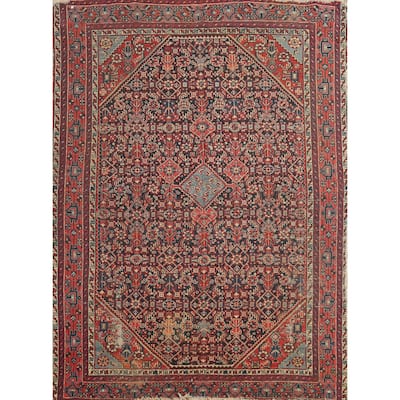 Hand Knotted Oriental 100% Wool Carpet Traditional Medallion Navy Blue & Blues Malayer Area Rug - 6' 4'' X 5' 2''