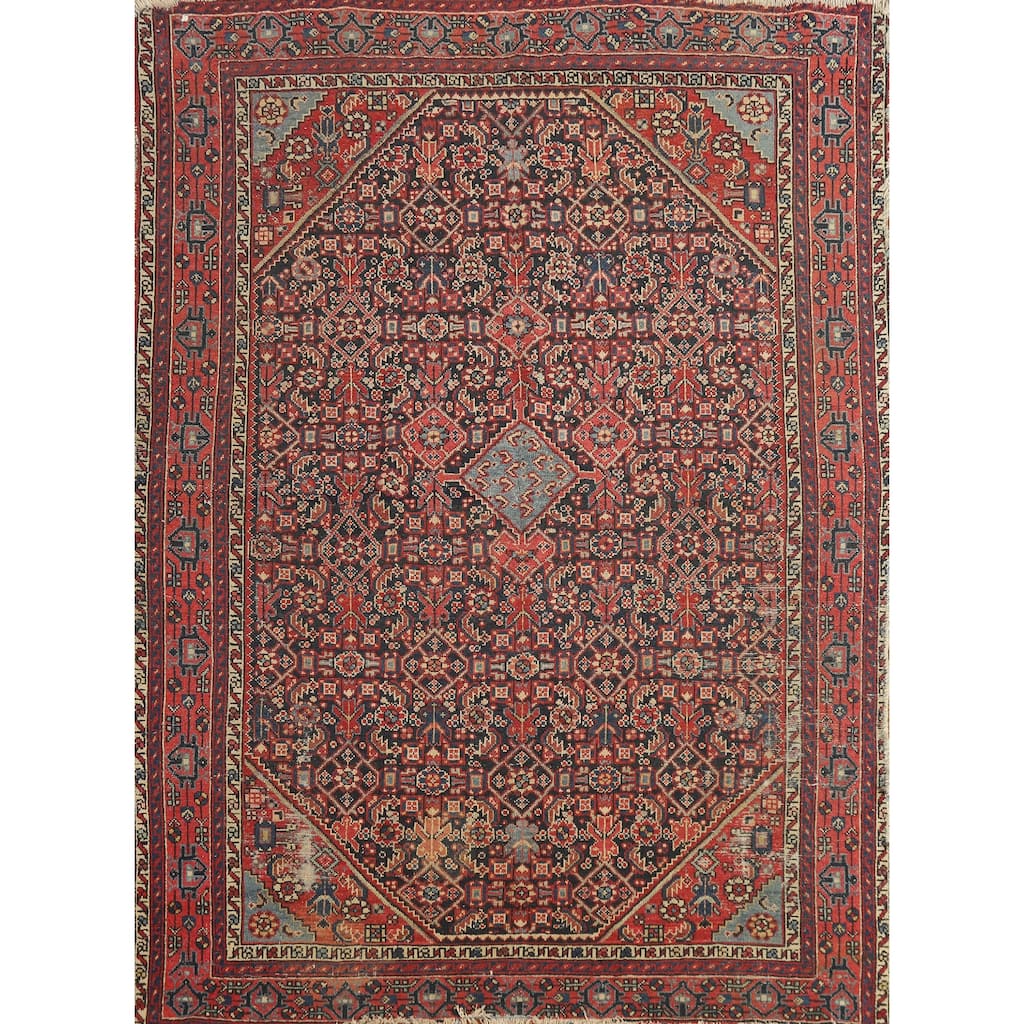 Hand Knotted Oriental 100% Wool Carpet Traditional Medallion Navy Blue & Blues Malayer Area Rug - 6' 4'' X 5' 2''