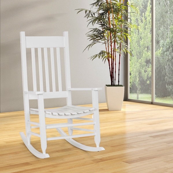 Shop Gymax Solid Wood Rocking Chair Porch Rocker Indoor ...