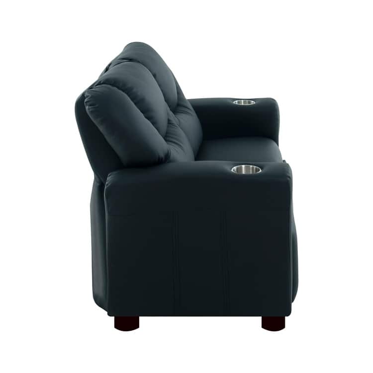 Kids Push Back Loveseat Recliner with Cup Holders, Adjustable Footrest & Headrest, Two Seat Recliner Sofa for Boys and Girls