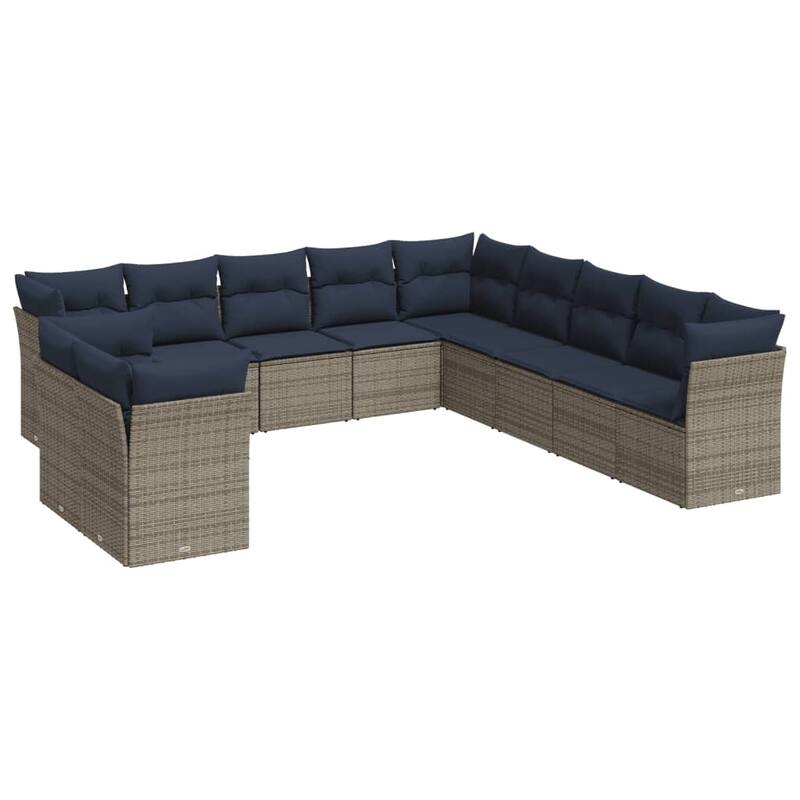 vidaXL 11/12 Piece Patio Sofa Set with Cushions Black/Brown/Gray Poly Rattan - 21.7 x 24.4 x 27.2