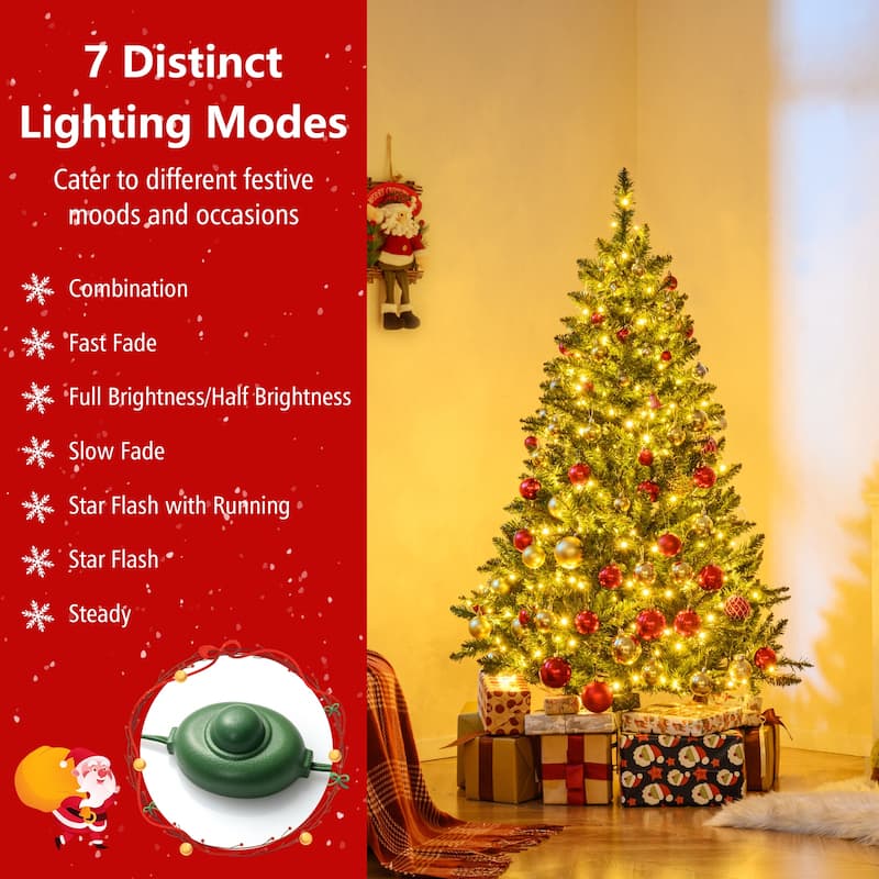 Gymax Artificial Christmas Tree w/990 Branch Tips 1000 Warm White LED