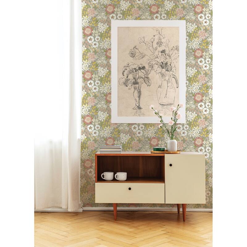 A-Street Prints Karina Neutral Wildflower Garden Wallpaper