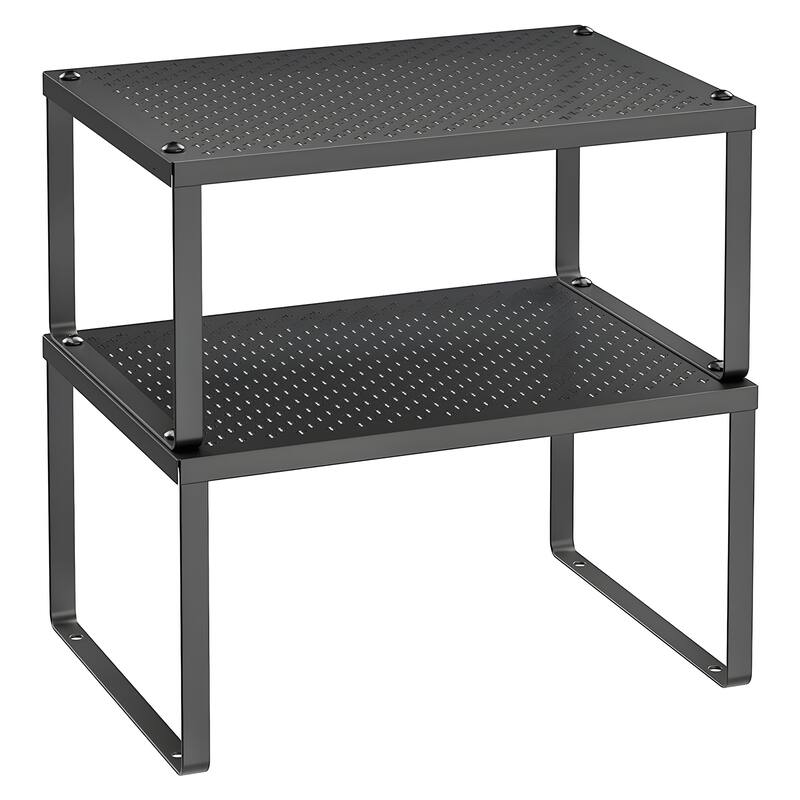 Set of 2 Stackable and Expandable Metal Kitchen Counter Shelves for Small Appliances or Spices - 9”D x 12.6”W x 6.1”H - Ink Black