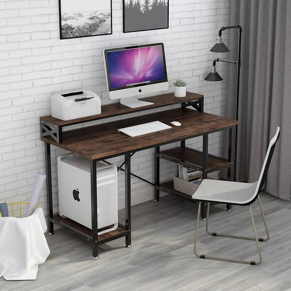 55 Inch Computer Desk With Storage Shelves Hutch Overstock 31298787 Find large & small office desks, home desks, corner desks, & more in our range at ryman® uk today. usd