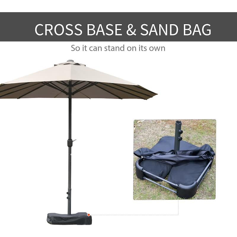 15-Foot Steel Rectangular Double-Sided Patio Umbrella with Easy Crank, Sun Protection, and Base for Outdoor Use