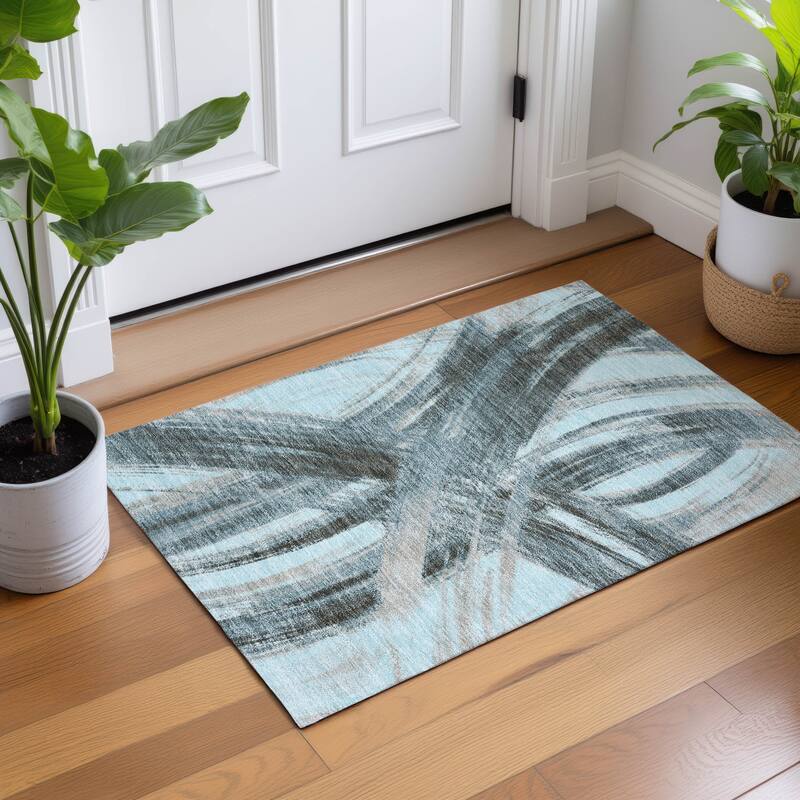 Machine Washable Indoor/ Outdoor Abstract Brushstroke Chantille Rug