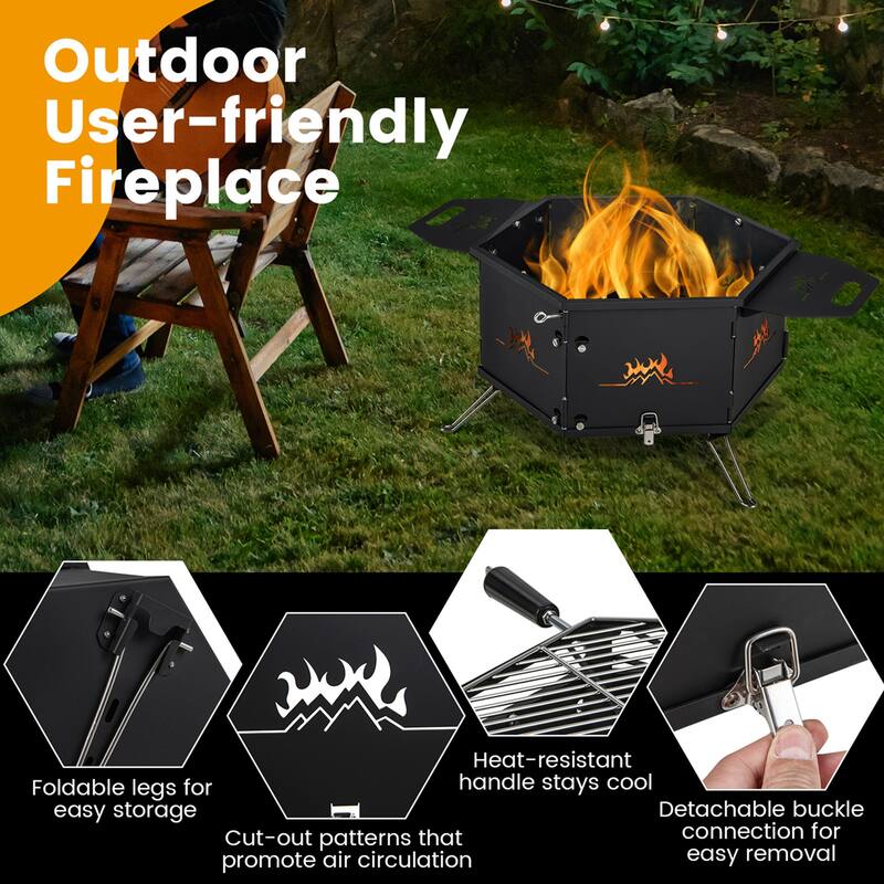Portable Charcoal Grill Stove w/ Rotatable Grill Foldable Body & Legs