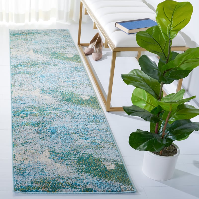 SAFAVIEH Madison Memnuna Modern Abstract Rug - 2'2" x 10' Runner - Light Blue/Green - Runner