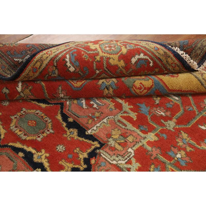 Hand Knotted Oriental 100% Wool Carpet Traditional Floral Red Heriz (serapi) Area Rug - 10' 1'' X 7' 11''