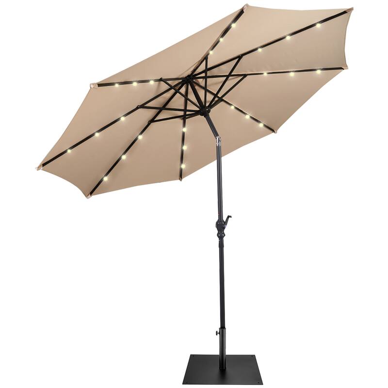 Costway 9ft Market Patio Umbrella w/Solar Lights & 40 LBS Steel - Beige