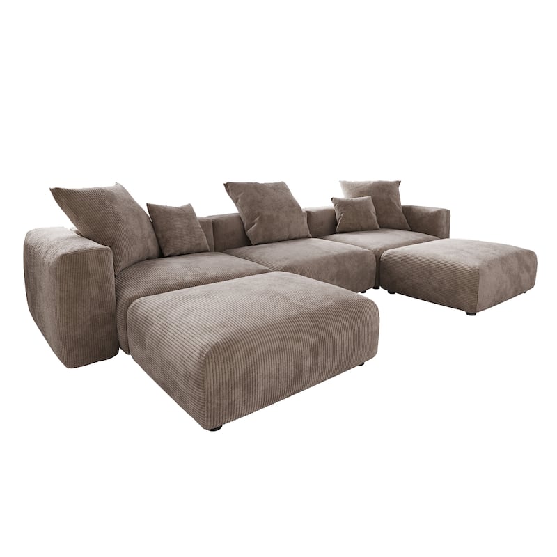 141''Modular Sectional Sofa, Corduroy 5 Seater Upholstered Sofa Couch with 5 Pillows, Convertible Couch Deep Seat Couches