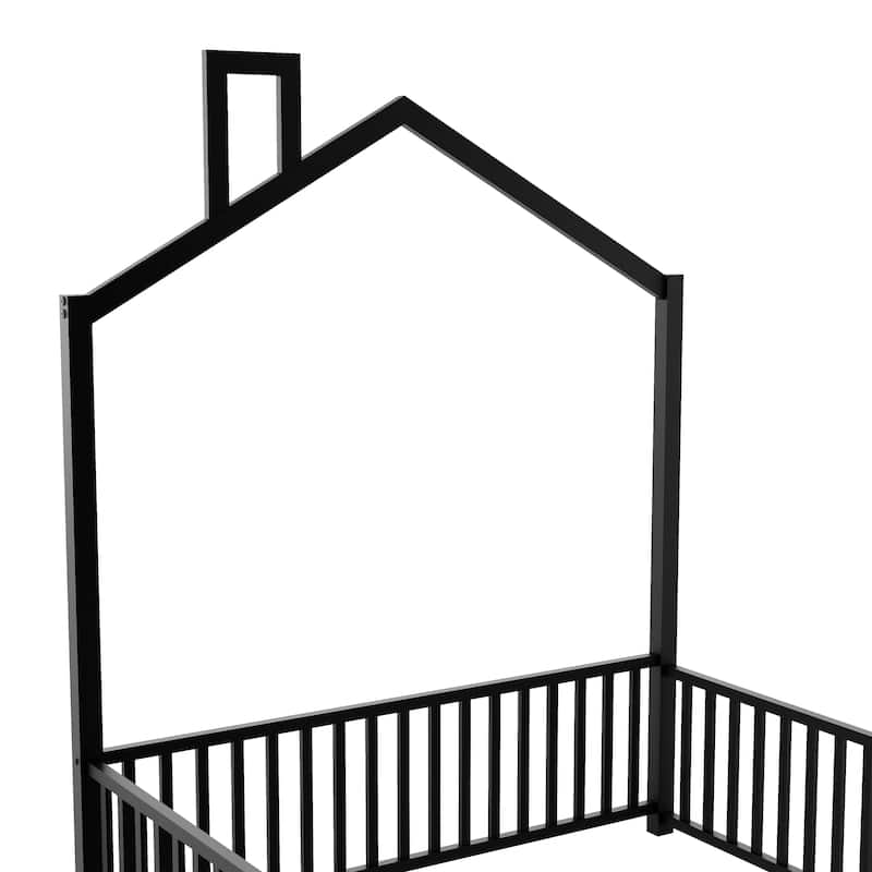 Full Metal Platform Bed with Guardrails & Chimney Design