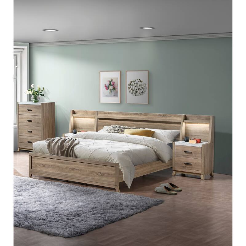 Queen Size Wood Platform Bed Frame with Subtle Headboard and Modern Rustic Design