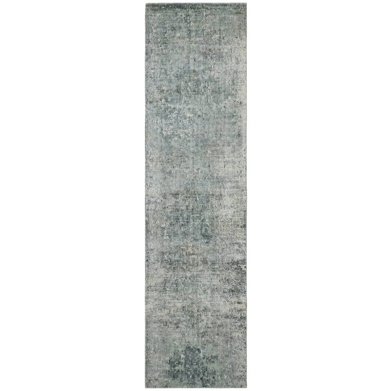 Urban Distress Abstract Grey Handmade Area Rug - 2'6" x 10' - Runner