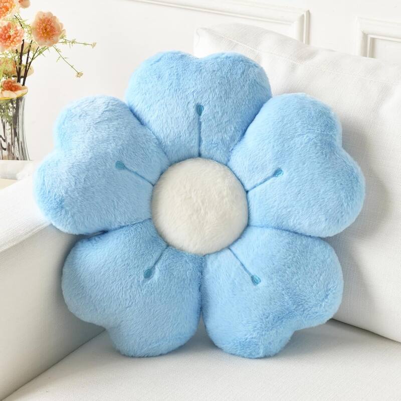 Flower Shaped Pillow Decorative Throw Pillows for Bed Couch - 15"L x 15"W - Blue